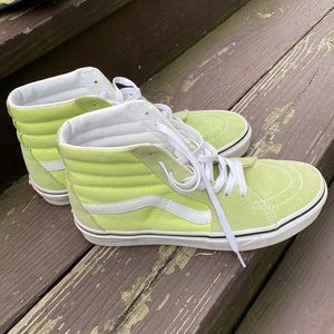 Vans men’s 7 women’s 8.5 lime green suede hi tops